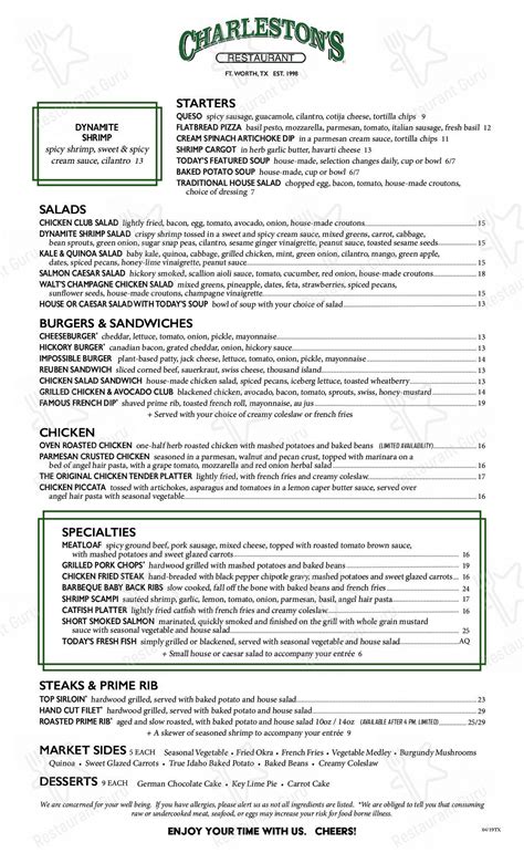 Charleston's restaurant - View the Menu of Charleston's Restaurant in 1040 N 54th St, Chandler, AZ. Share it with friends or find your next meal. The Best In Casual Dining